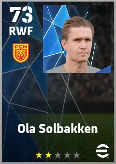 Ola Solbakken eFootball 2026 player card — 73 OVR RWF