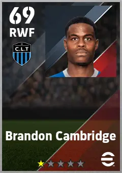 Brandon Cambridge eFootball 2026 player card — 69 OVR RWF