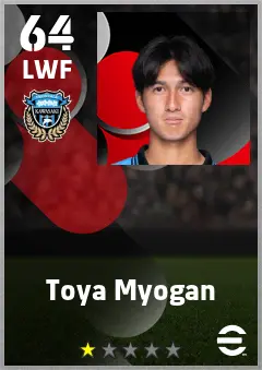Toya Myogan eFootball 2026 player card — 64 OVR LWF