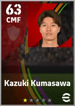 Kazuki Kumasawa eFootball 2026 player card — 63 OVR CMF