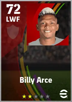 Billy Arce eFootball 2026 player card — 72 OVR LWF