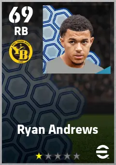 Ryan Andrews eFootball 2026 player card — 69 OVR RB