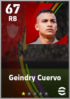 Geindry Cuervo eFootball 2026 player card — 67 OVR RB