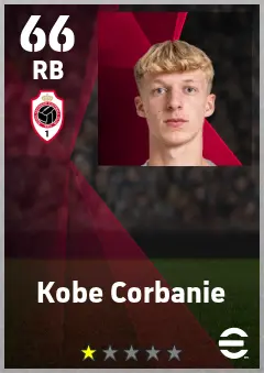Kobe Corbanie eFootball 2026 player card — 66 OVR RB