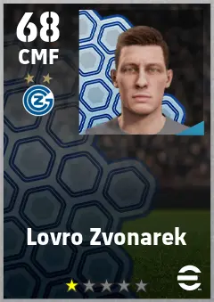 Lovro Zvonarek eFootball 2026 player card — 68 OVR CMF