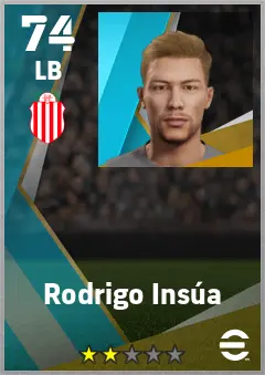 Rodrigo Insua eFootball 2026 player card — 74 OVR LB