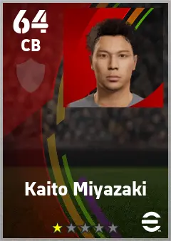 Kaito Miyazaki eFootball 2026 player card — 64 OVR CB