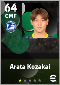 Arata Kozakai eFootball 2026 player card — 64 OVR CMF
