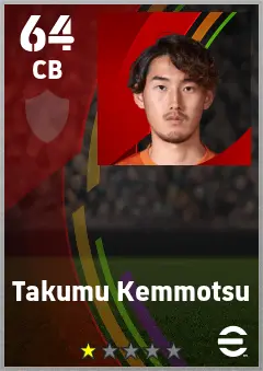 Takumu Kemmotsu eFootball 2026 player card — 64 OVR CB