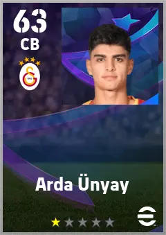 Arda Unyay eFootball 2026 player card — 63 OVR CB