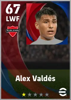 Alex Valdes eFootball 2026 player card — 67 OVR LWF
