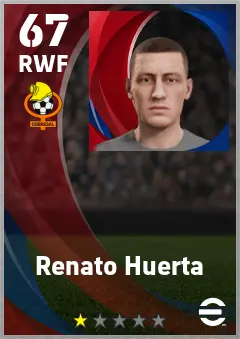 Renato Huerta eFootball 2026 player card — 67 OVR RWF