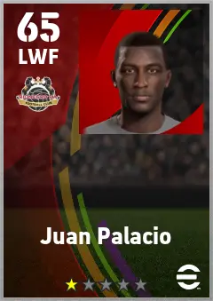 Juan Palacio eFootball 2026 player card — 65 OVR LWF