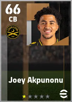 Joey Akpunonu eFootball 2026 player card — 66 OVR CB