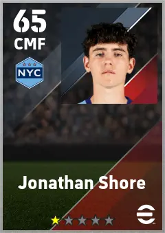 Jonathan Shore eFootball 2026 player card — 65 OVR CMF