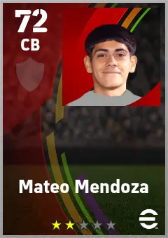 Mateo Mendoza eFootball 2026 player card — 72 OVR CB
