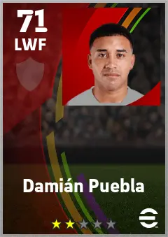 Damian Puebla eFootball 2026 player card — 71 OVR LWF