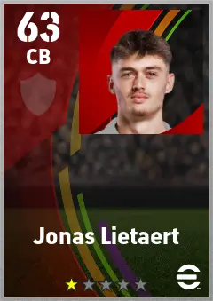 Jonas Lietaert eFootball 2026 player card — 63 OVR CB