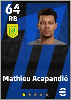 Mathieu Acapandie eFootball 2026 player card — 64 OVR RB