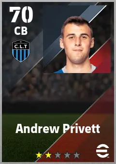 Andrew Privett eFootball 2026 player card — 70 OVR CB