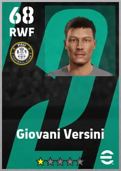 Giovani Versini eFootball 2026 player card — 68 OVR RWF