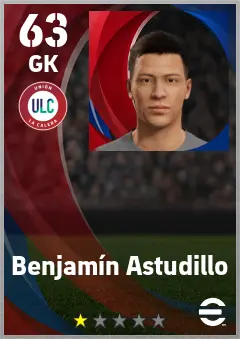 Benjamin Astudillo eFootball 2026 player card — 63 OVR GK