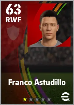 Franco Astudillo eFootball 2026 player card — 63 OVR RWF