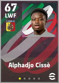 Alphadjo Cisse eFootball 2026 player card — 67 OVR LWF