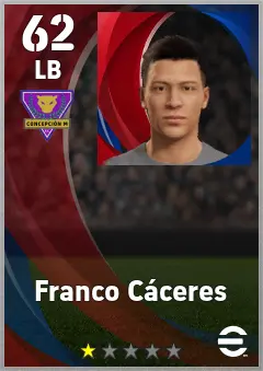 Franco Caceres eFootball 2026 player card — 62 OVR LB
