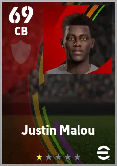 Justin Malou eFootball 2026 player card — 69 OVR CB