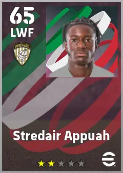 Stredair Appuah eFootball 2026 player card, 65 OVR LWF