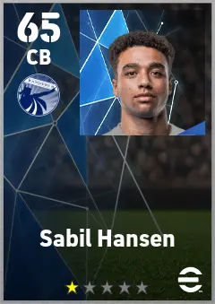 Sabil Hansen eFootball 2026 player card — 65 OVR CB