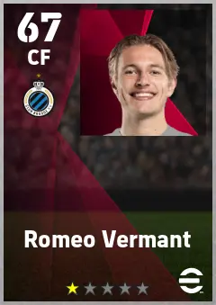 Romeo Vermant eFootball 2026 player card — 67 OVR CF