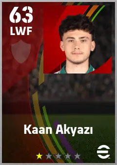 Kaan Akyazi eFootball 2026 player card — 63 OVR LWF