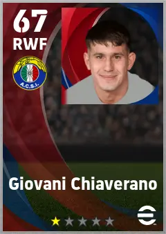 Giovani Chiaverano eFootball 2026 player card — 67 OVR RWF
