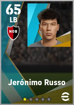 Jeronimo Russo eFootball 2026 player card — 65 OVR LB