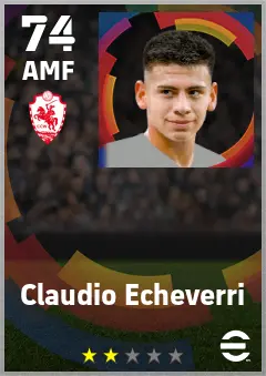 Claudio Echeverri eFootball 2026 player card — 74 OVR AMF