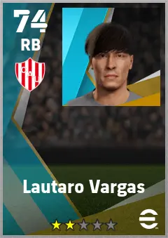 Lautaro Vargas eFootball 2026 player card — 74 OVR RB