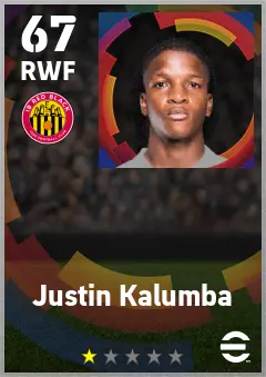 Justin Kalumba eFootball 2026 player card — 67 OVR RWF