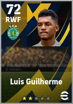 Luis Guilherme eFootball 2026 player card — 72 OVR RWF