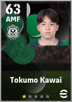 Tokumo Kawai eFootball 2026 player card — 63 OVR AMF