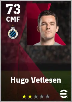 Hugo Vetlesen eFootball 2026 player card — 73 OVR CMF