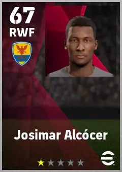 Josimar Alcocer eFootball 2026 player card — 67 OVR RWF