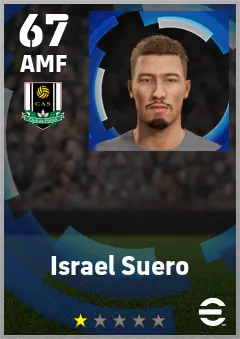 Israel Suero eFootball 2026 player card — 67 OVR AMF