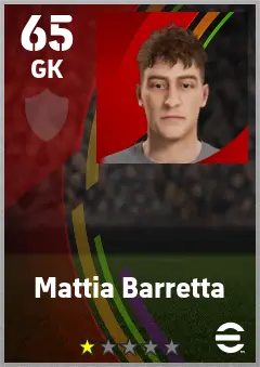 Mattia Barretta eFootball 2026 player card — 65 OVR GK