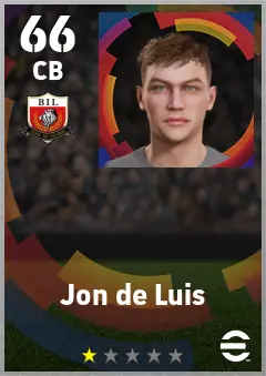 Jon de Luis eFootball 2026 player card — 66 OVR CB
