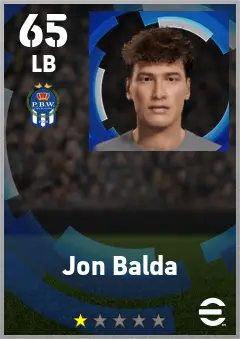Jon Balda eFootball 2026 player card — 65 OVR LB