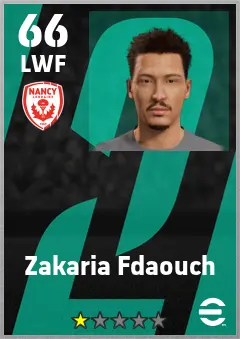 Zakaria Fdaouch eFootball 2026 player card — 66 OVR LWF