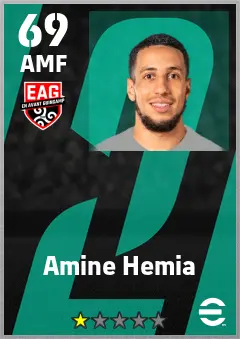 Amine Hemia eFootball 2026 player card — 69 OVR AMF