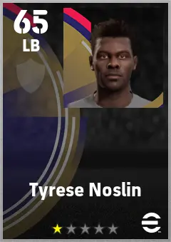 Tyrese Noslin eFootball 2026 player card — 65 OVR LB